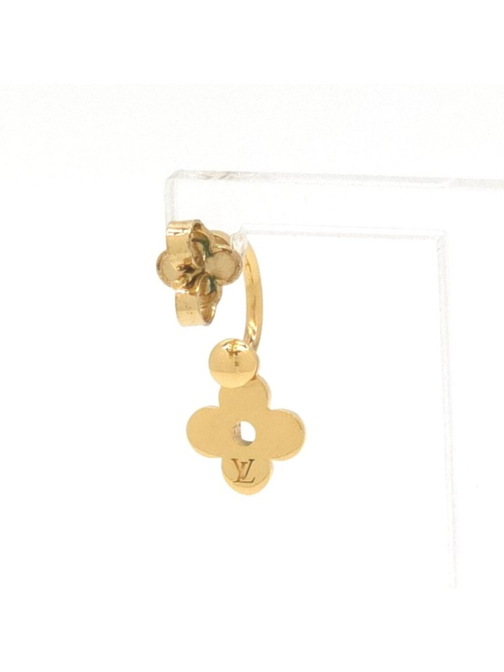 Louis Vuitton Single Earrings Blooming Gold Colored Metal Monogram Flower Motif